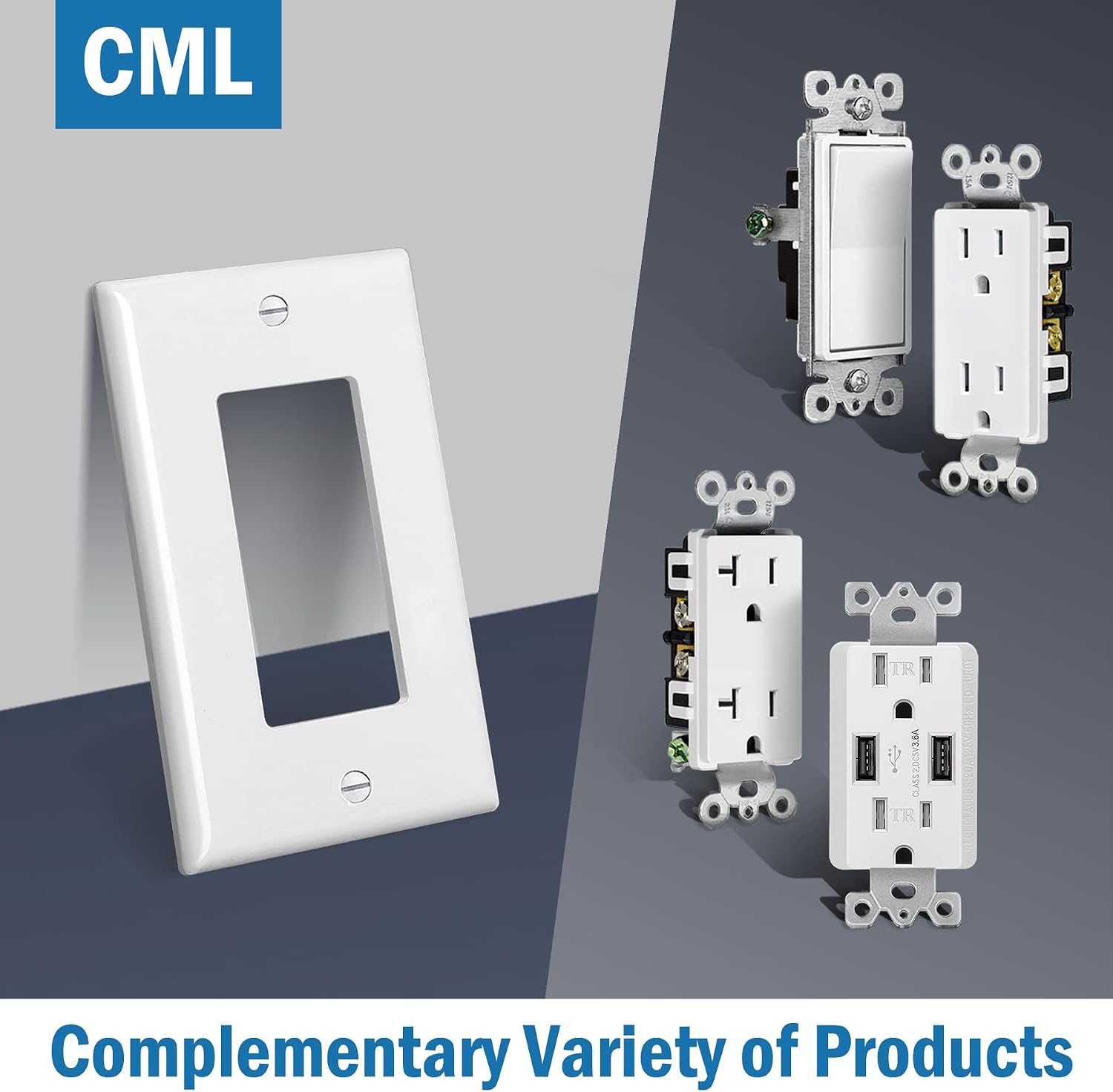 CML Mid-Size Decorator Wall Plates, 40 Pack Electrical Outlet Receptacle Covers, 1-Gang Switch Plates, Midway Size