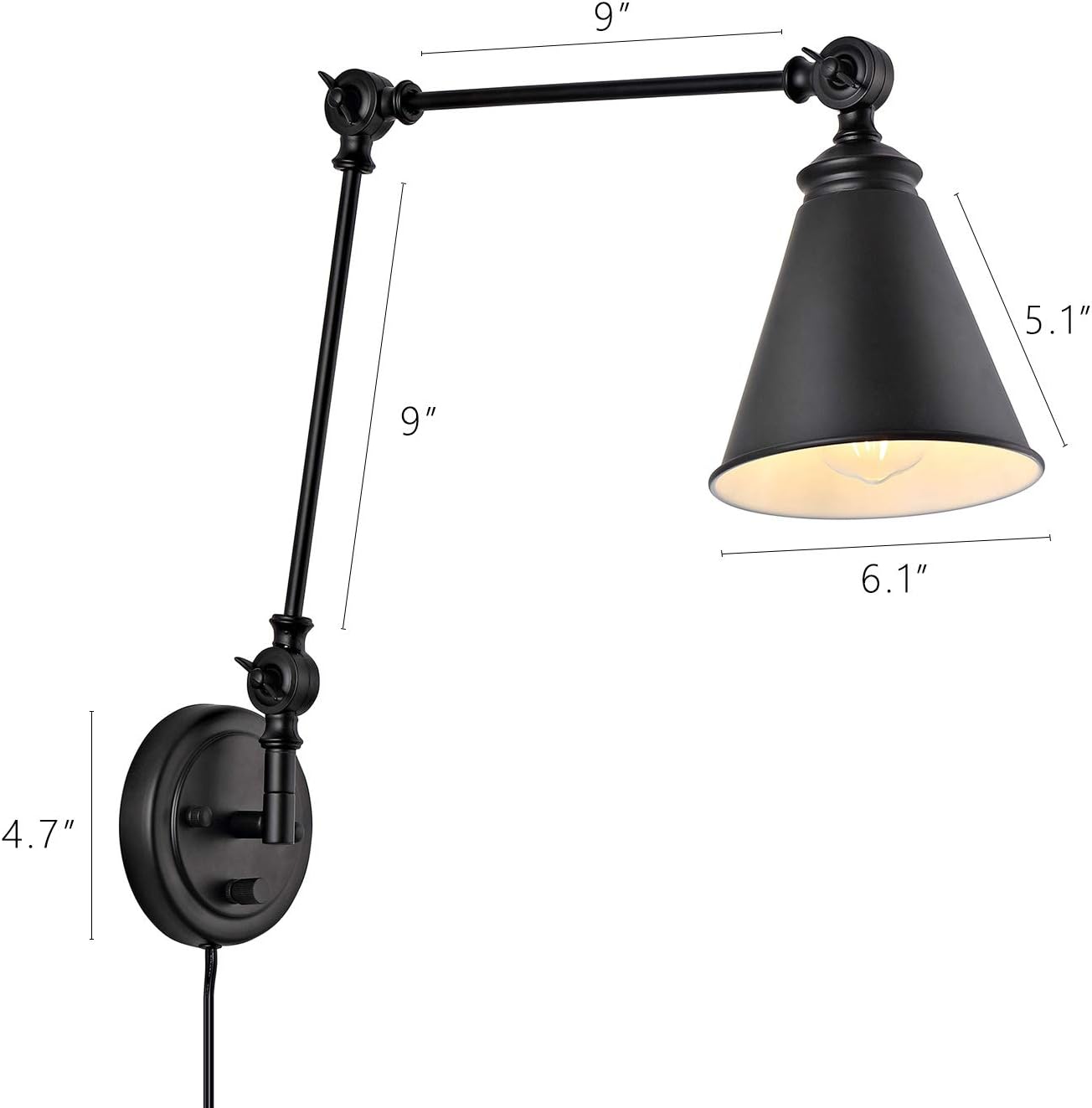 WINGBO Farmhouse Swing Arm Wall Sconce Set of 2, Industrial Adjustable Wall Lamp Light Fixture for Living Room Bedroom