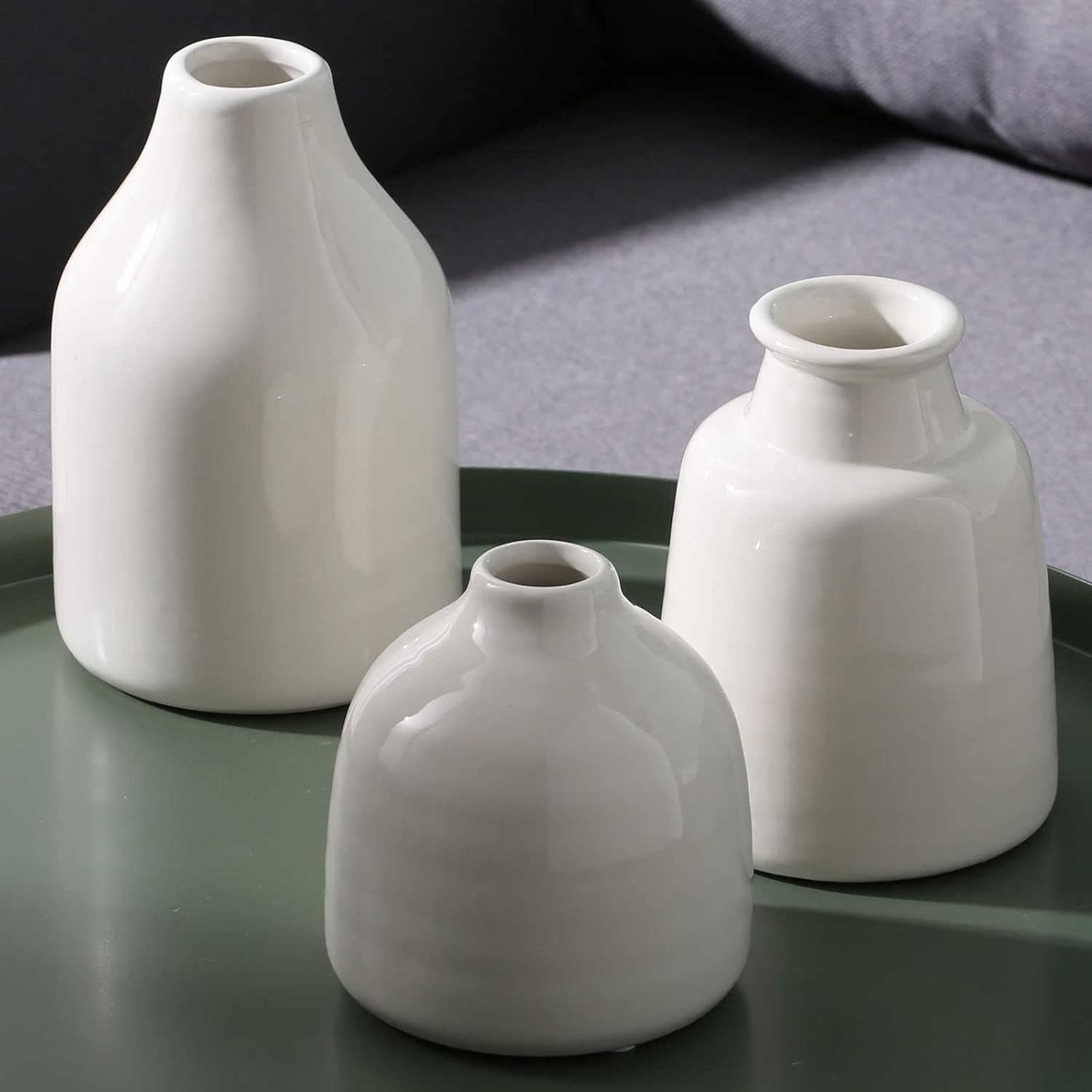 Small White Vase for Modern Home Decor / 3 Vase Set- White / Set of 3