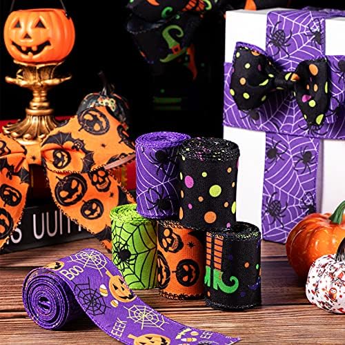 Chuangdi 6 Rolls 30 Yards Halloween Wired Ribbon, 2.5 Inch Wide