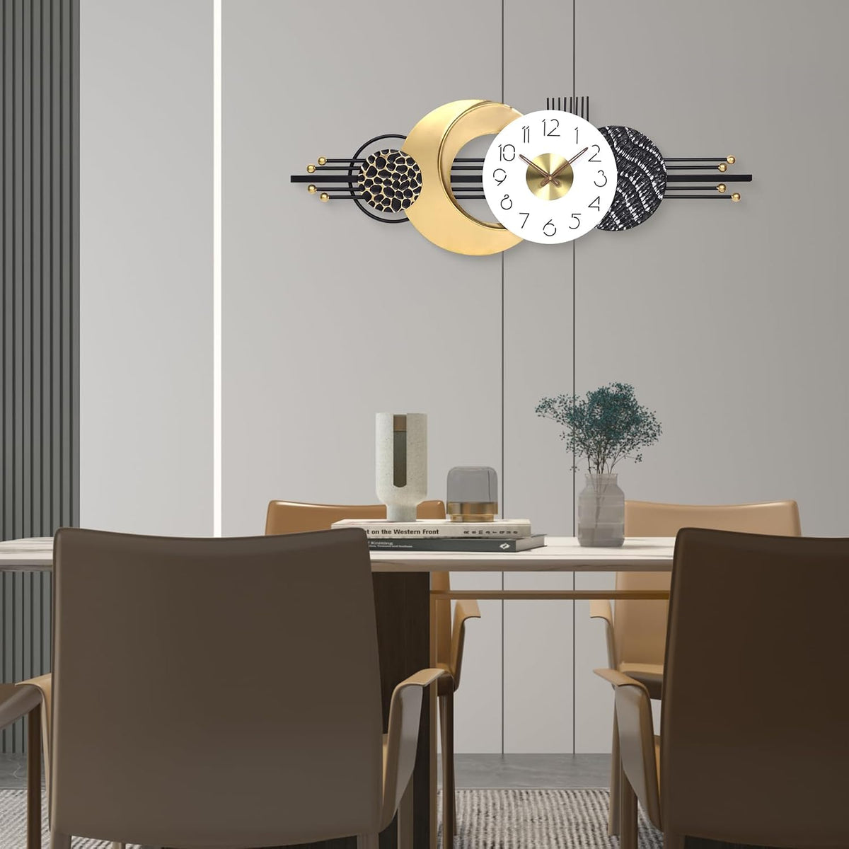 38x14 Inch Modern Silent Wall Clock, Sleek Statement Decor for Living Room | Battery Powered, Quartz Movement, Clear