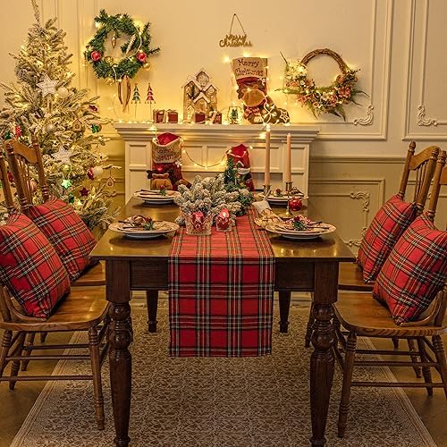 Softalker Christmas Checkered Tartan Table Runner, Red, 13 x 120 Inch