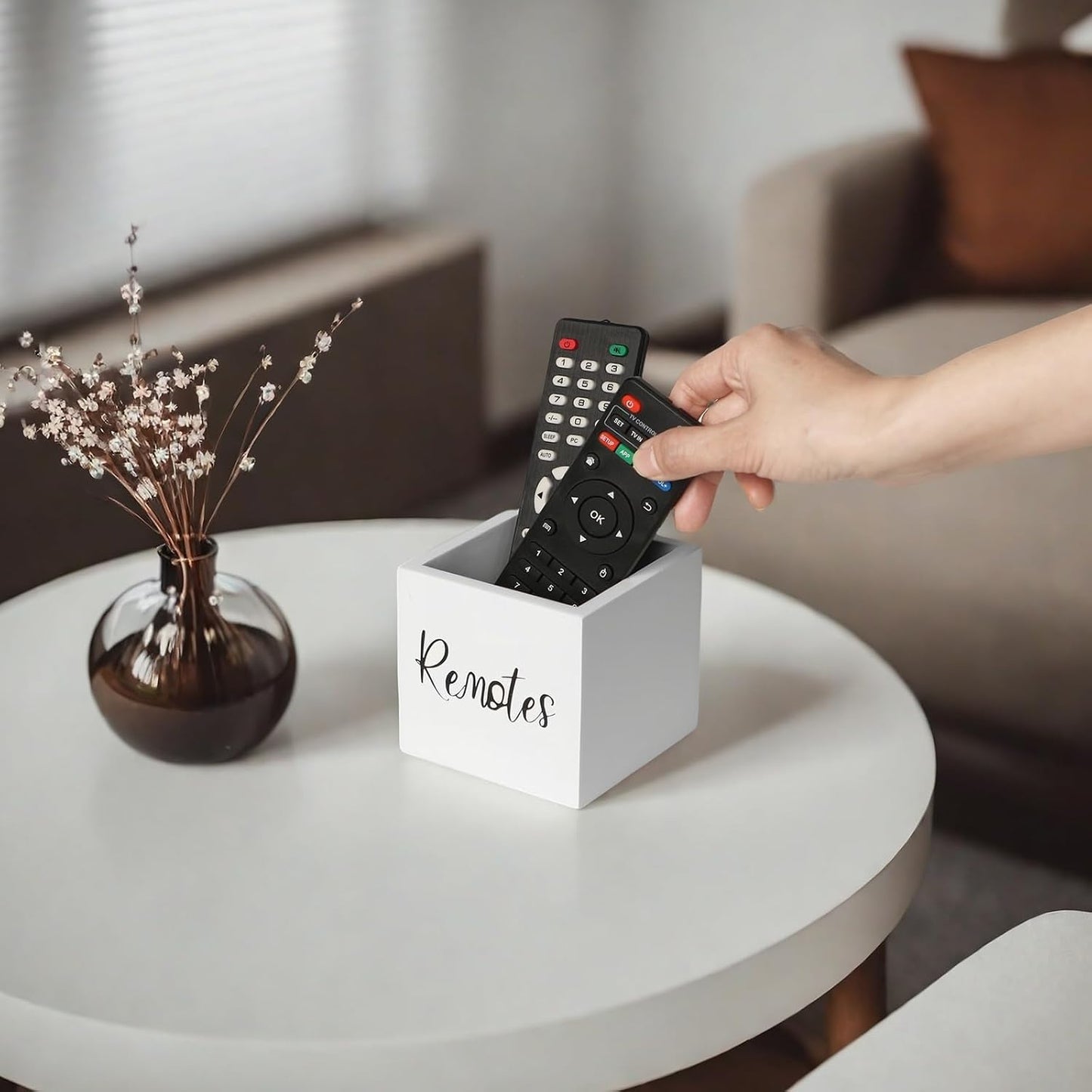Wood Remote Control Holder / White / S,for 2 or 3 Remote Controls