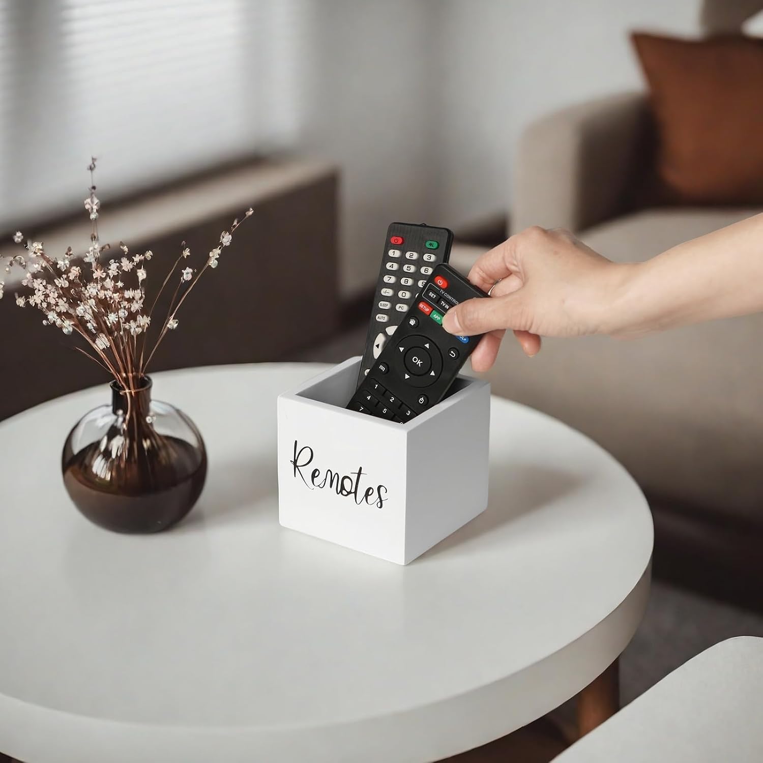Wood Remote Control Holder / White / S,for 2 or 3 Remote Controls