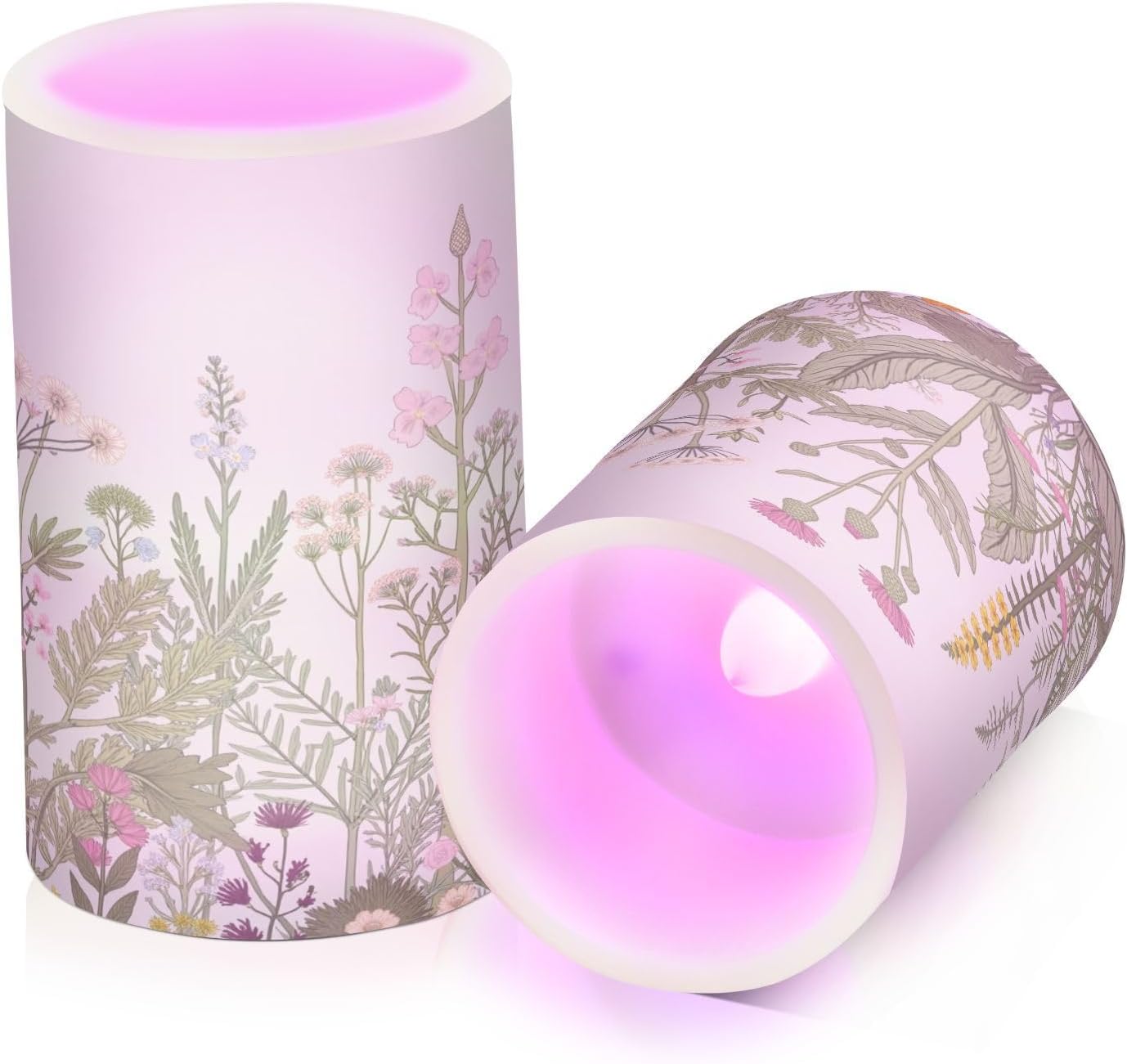 Flickering Flameless Candles, Flowers Herbs Wildflowers Botanical LED Candles with Remote Timer, Set of 2 Battery