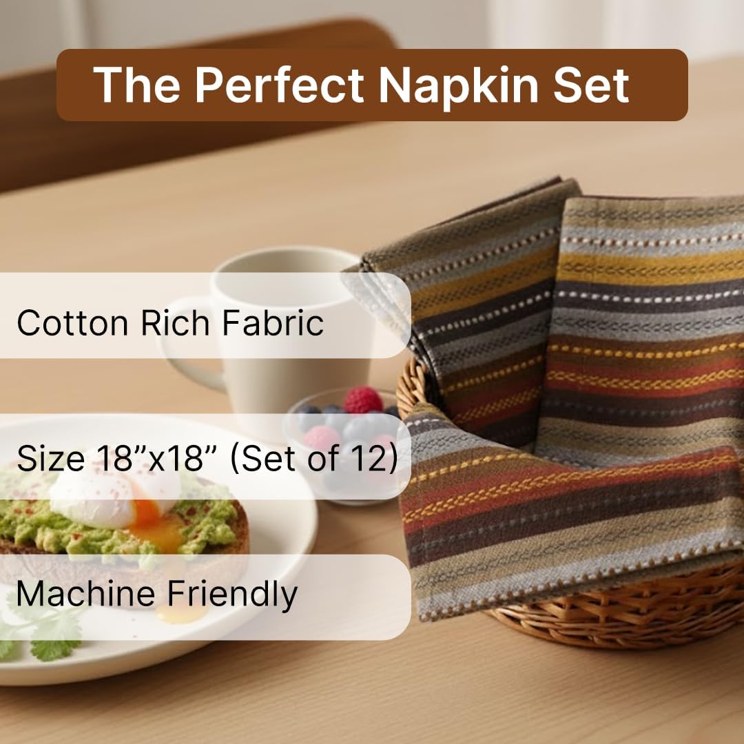 LFH Home Cotton Rich Cloth Salsa Napkin Set of 24 Washable Soft Durable Striped Table Napkins for Dining Wedding, Daily