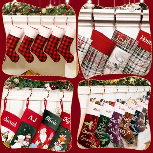 Edoneery Christmas Stocking Holders for Fireplace Mantle with Separate Double-Sided Tapes, 4 Pack Adjustable Non-Slip Metal Stocking Hangers for Mantel Xmas Party Decorations,Bronze