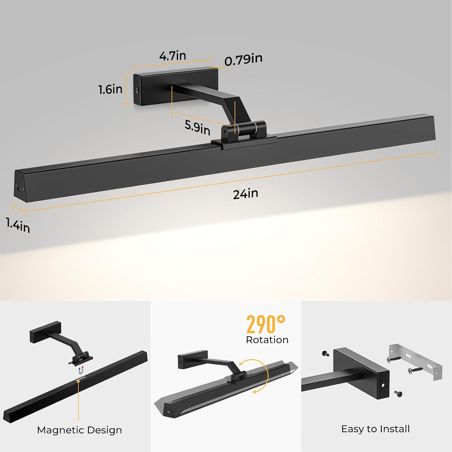Picture Lights for Wall, Battery Operated Picture Light 24in Gallery Light | For Paintings CCT Dimmable Recharging