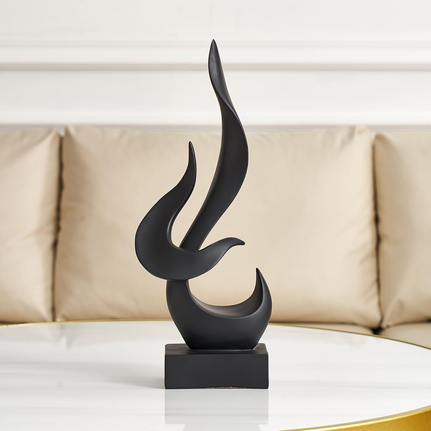 Black Flame Abstract Sculpture Resin Art Statue Modern Home Decor / Black Abstract Statue