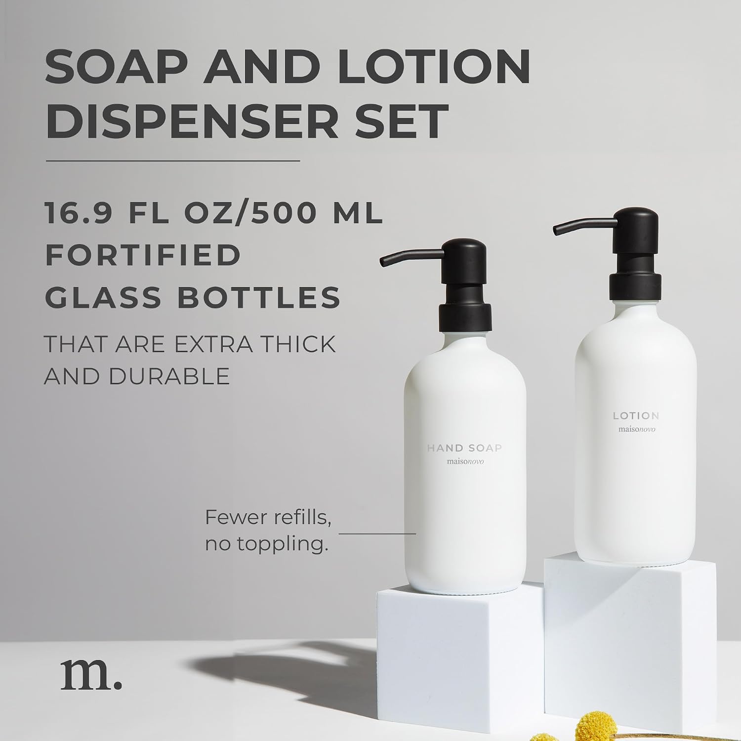MaisoNovo Soap Dispenser 2-Piece Set | 16.9oz Clear Bottles with Black Plastic Pumps