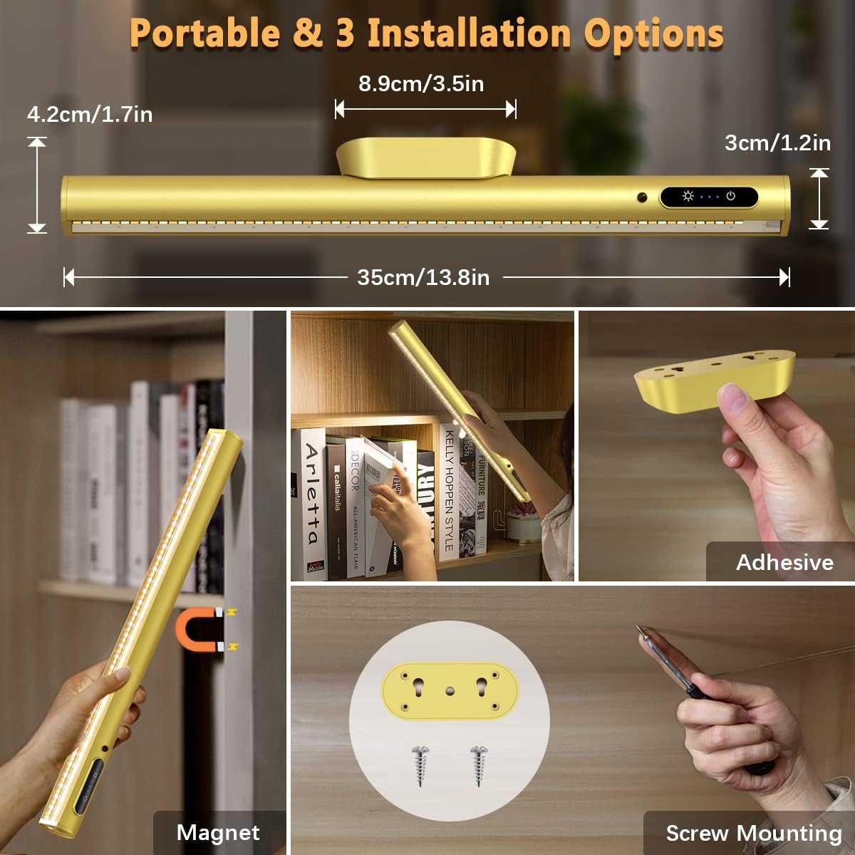 Rechargeable Magnetic LED Light Bar, 4000mAh Wireless Closet Light | Under Cabinet Lighting, Battery Powered Operated