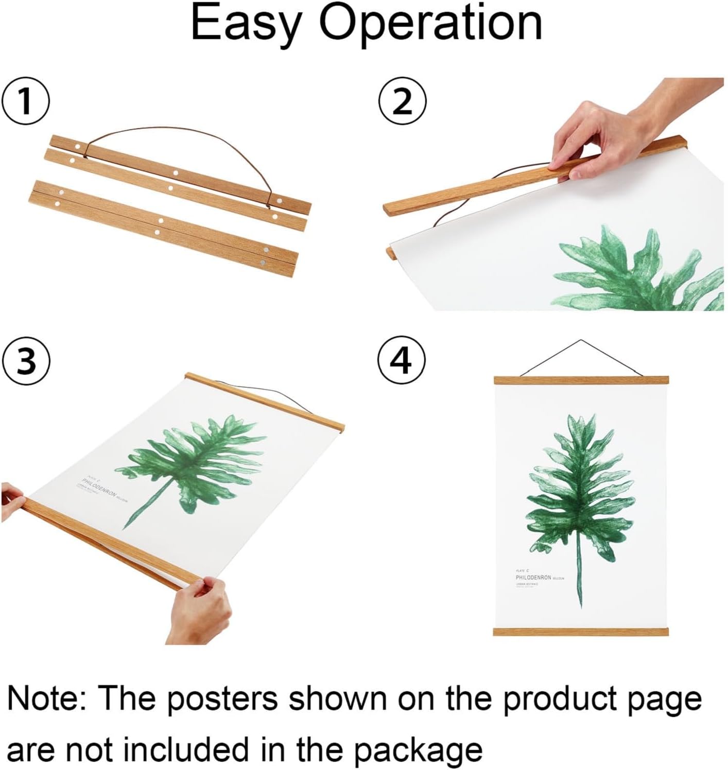 FALAMON 2 Pack Magnetic Poster Hanger Frame, 20x16 20x24 20x28 20x30 Teak Wood Magnet Poster Frame for Hanging Posters