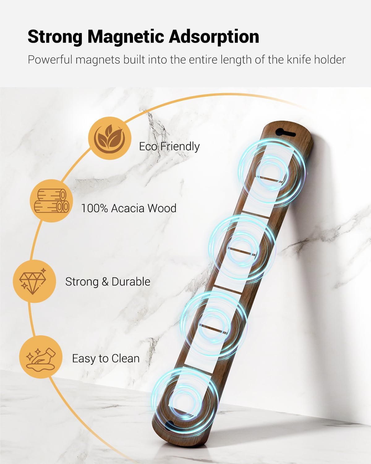 Magnetic Knife Holder, 24 Inch Acacia Wood Knife Strip for Wall or Fridge | Fridge Magnetic or Screw-Mounted, Strong
