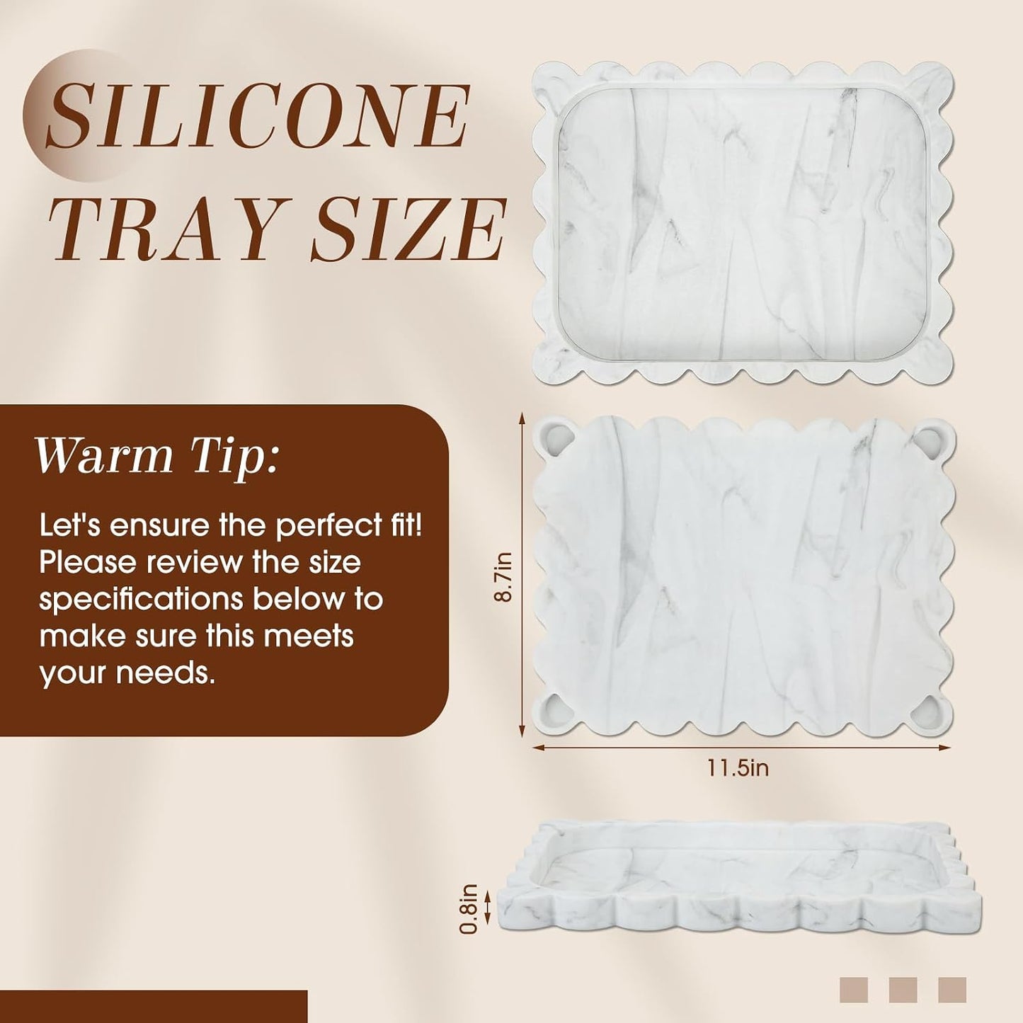 Silicone Bathroom Tray Scalloped Silicone Decorative Tray for Soap Dispenser / White / 11.5 x 8.7