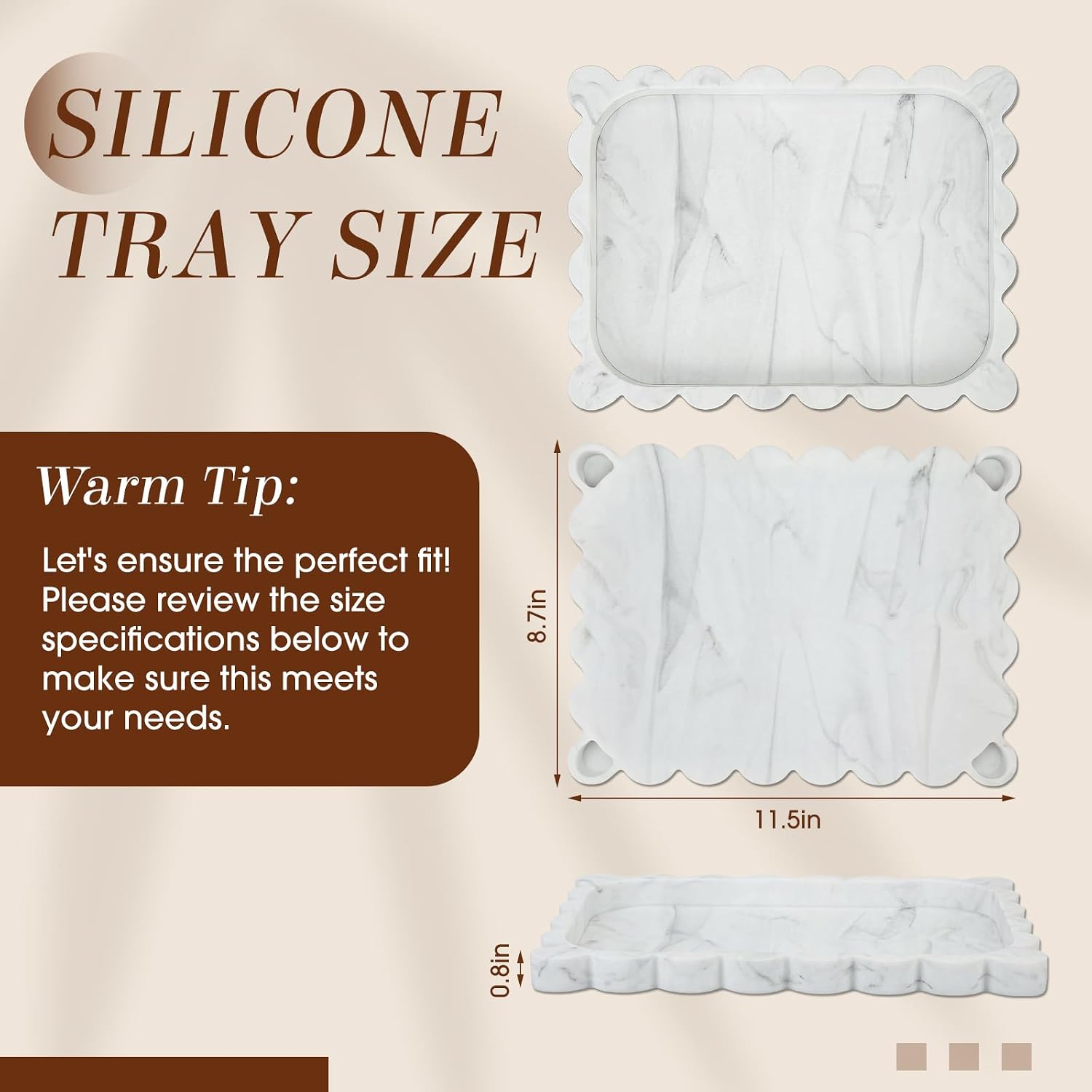 Silicone Bathroom Tray Scalloped Silicone Decorative Tray for Soap Dispenser / White / 11.5 x 8.7