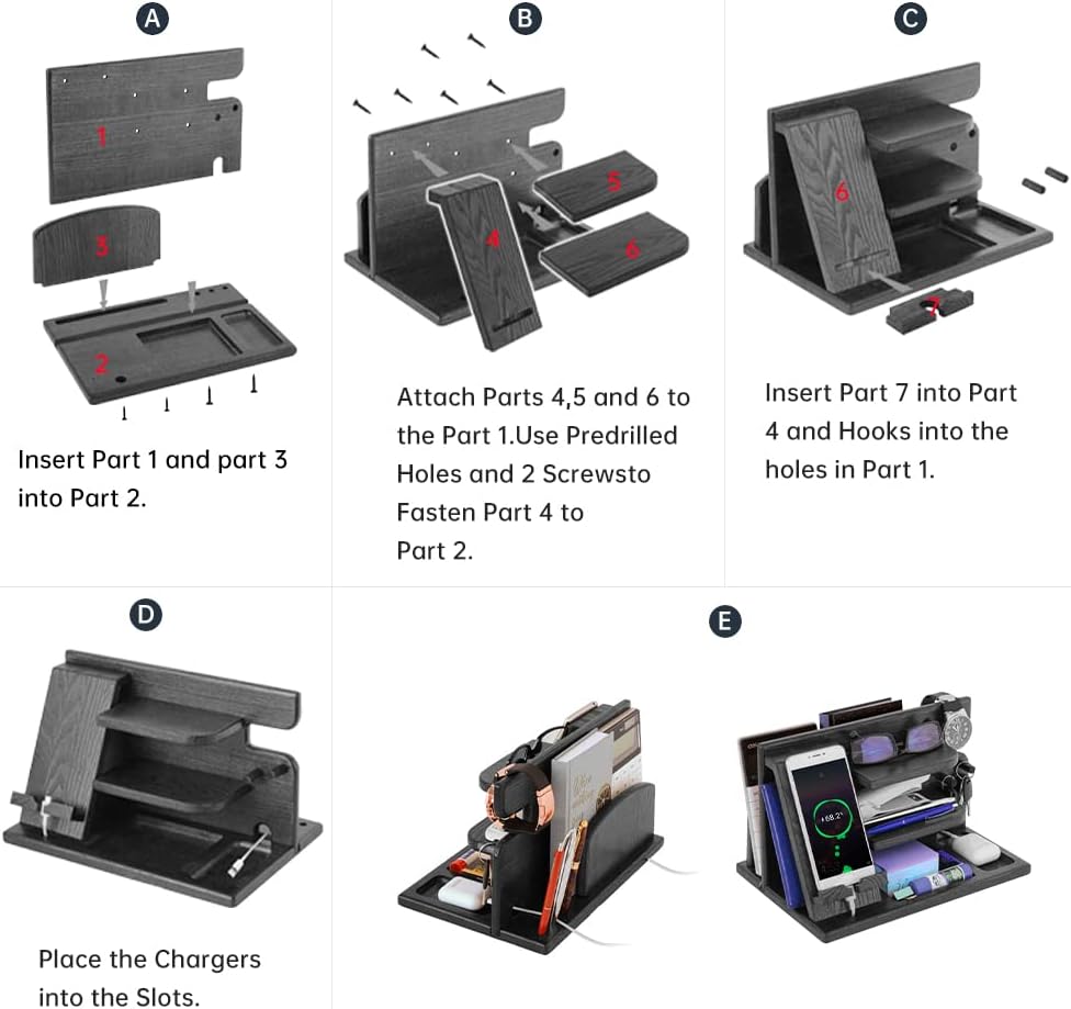 Gifts for Men Bedside Organiser Wood Phone Docking Station Dad Birthday Gifts for Him Nightstand Key Wallet Watch Stand