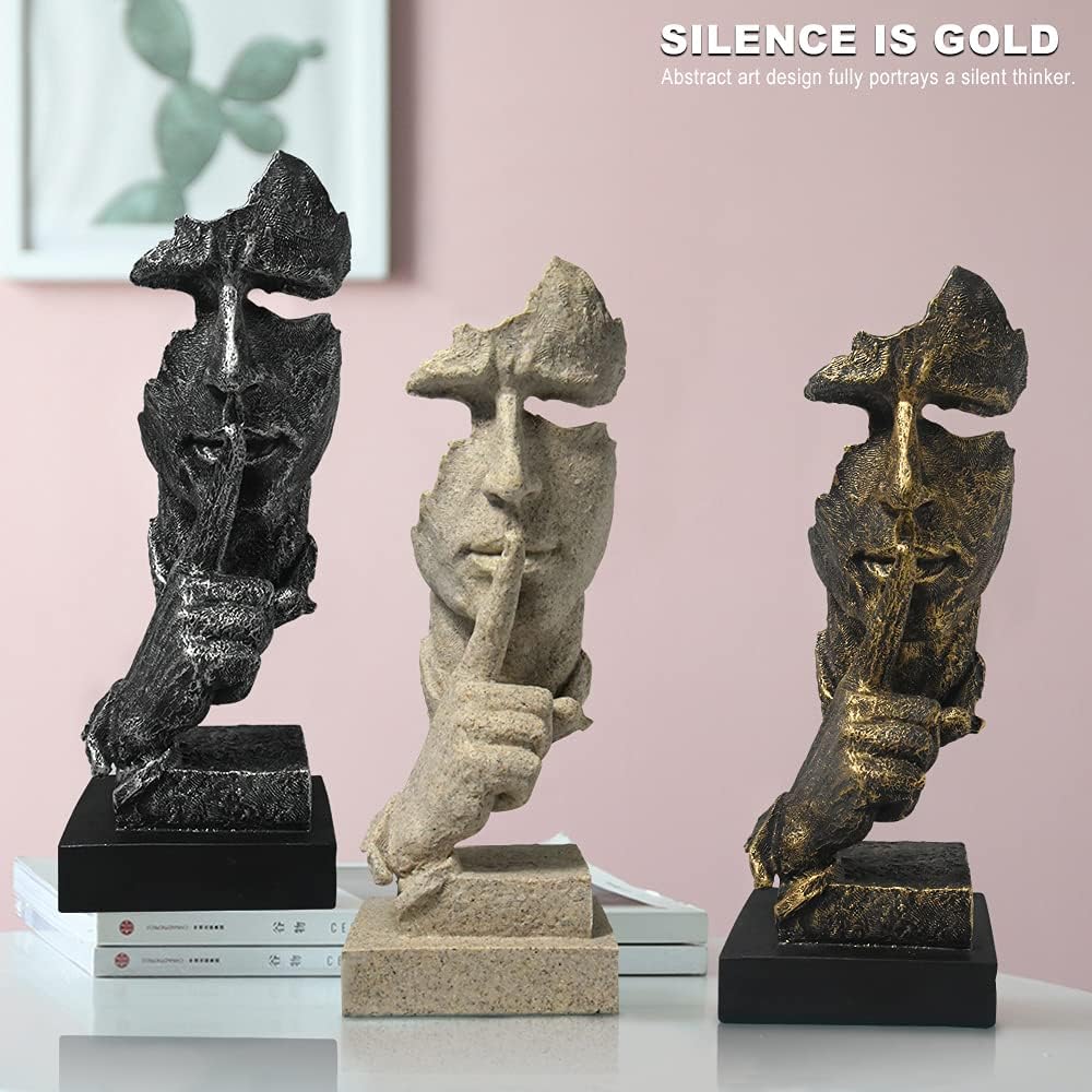 Silence is Modern Decor Creative Abstract Art Figurine Resin Sculptures / Sandstone / Gold