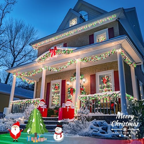 JMEXSUSS 163ft 500 LED Red White and Green Christmas Lights with 8 Modes