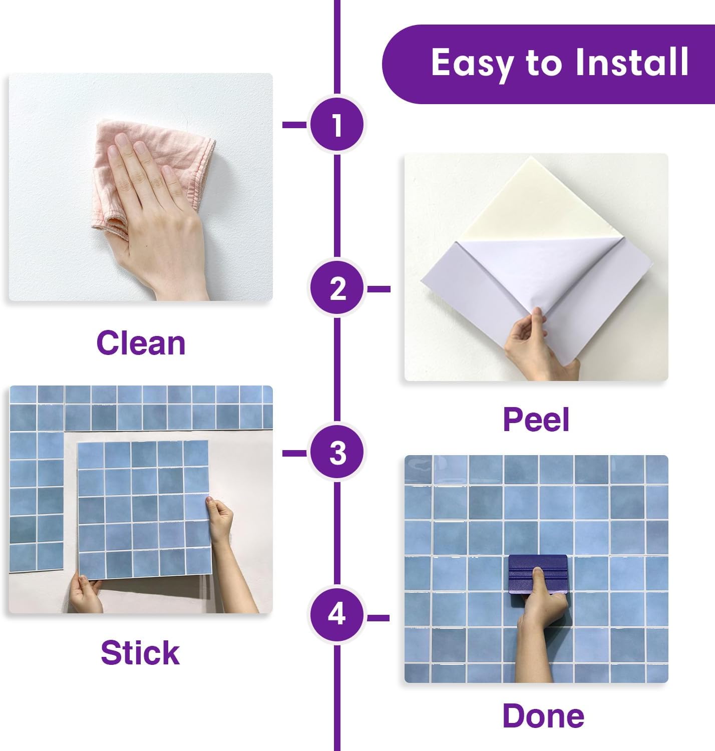 Textured Speckles Peel and Stick Backsplash Tiles- of -3D Adhesive / Gray/blue / 12 x 12 / Set of 10
