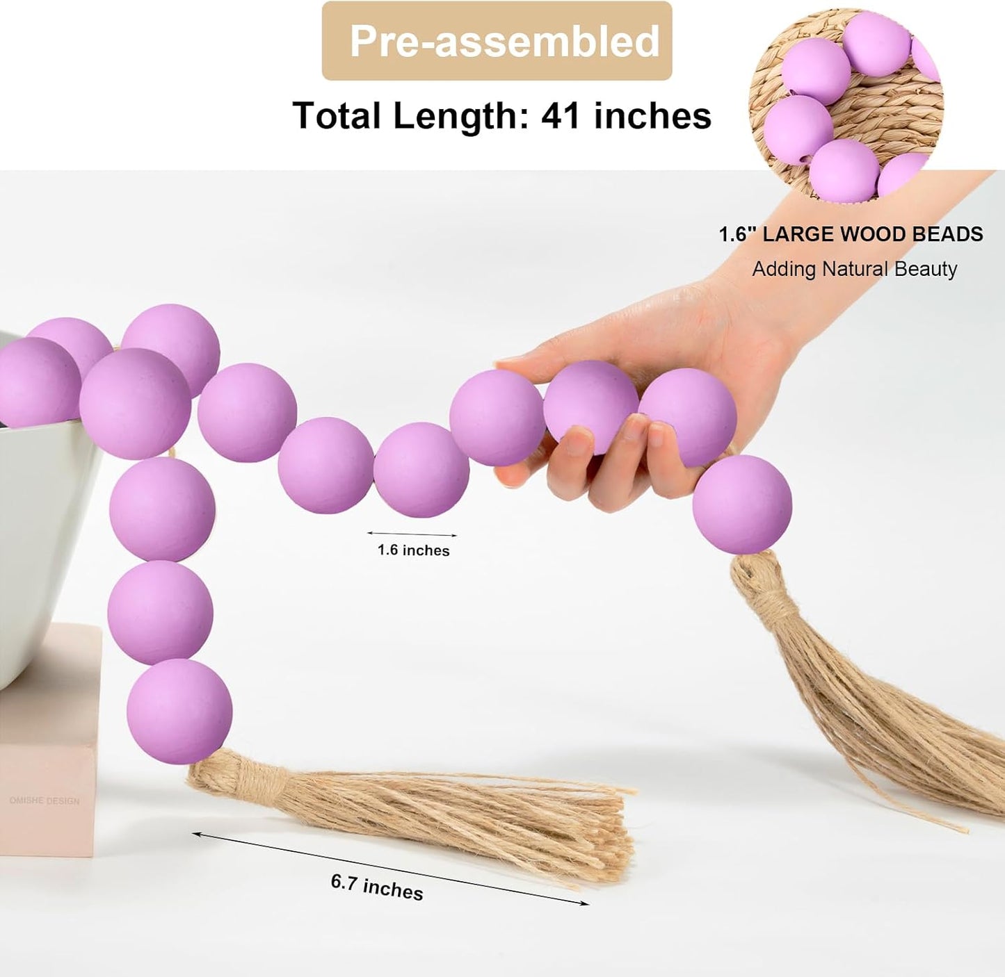 Extra Large Wood Bead Garland Purple / 8 Purple / 41 Inches