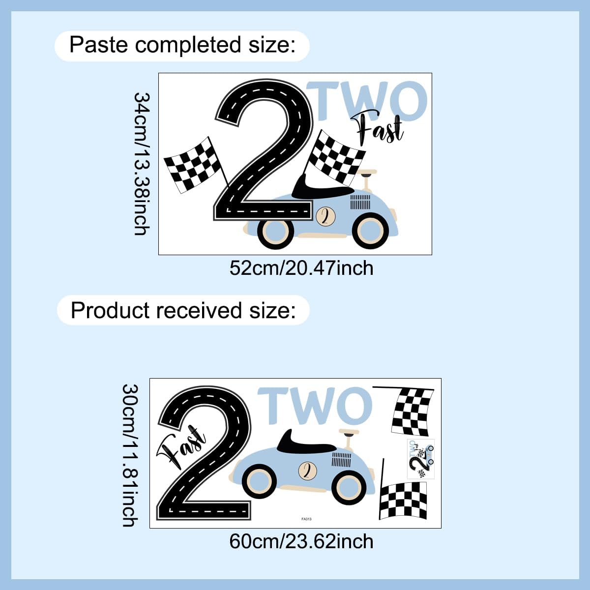 Racing Car Two Fast Wall Decal / Blue / 23.62 x 11.81