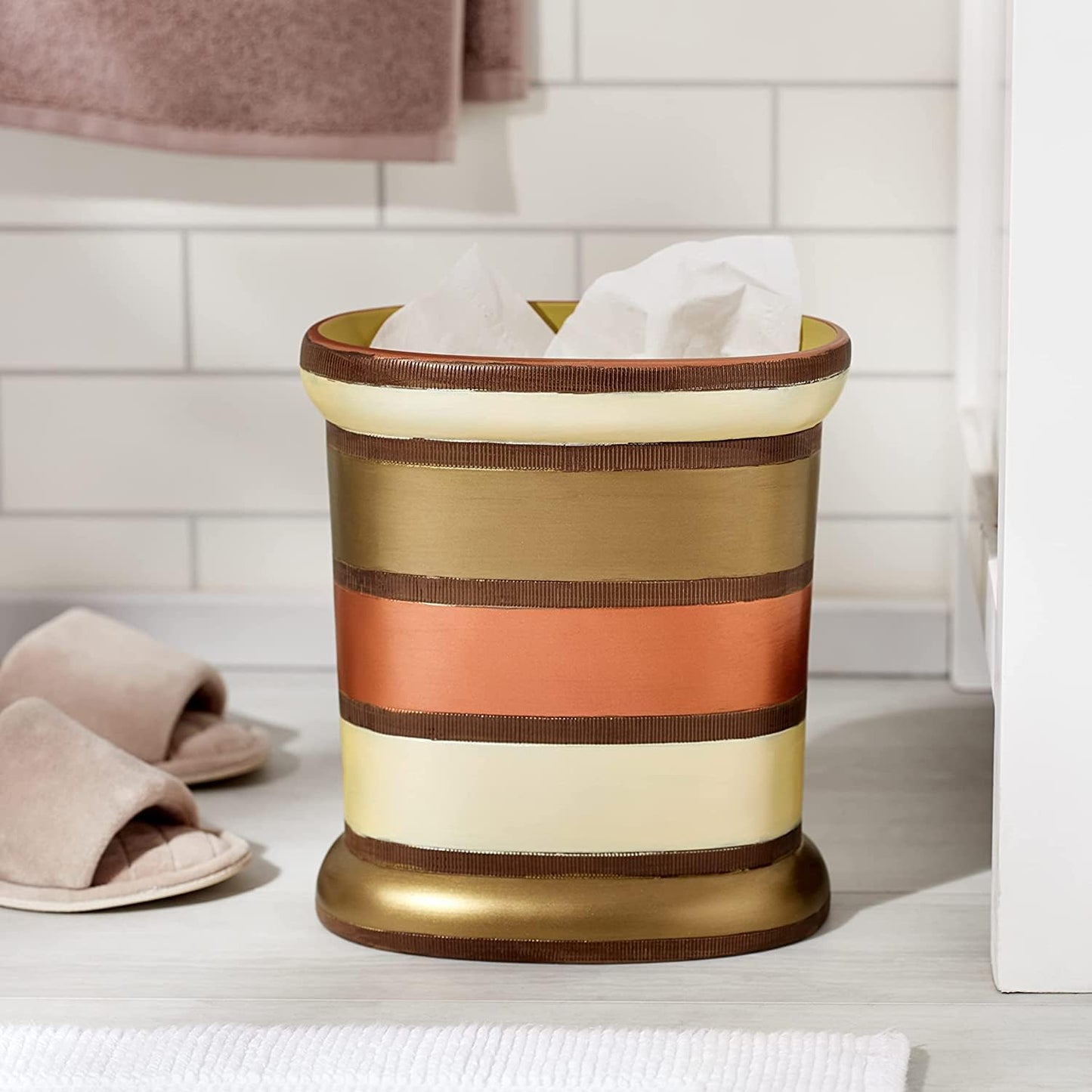 Zahari Home 2pc Contempo Luxury Bath Accessories Set Waste Basket & Tissue Box Modern Classic Contemporary Decorative
