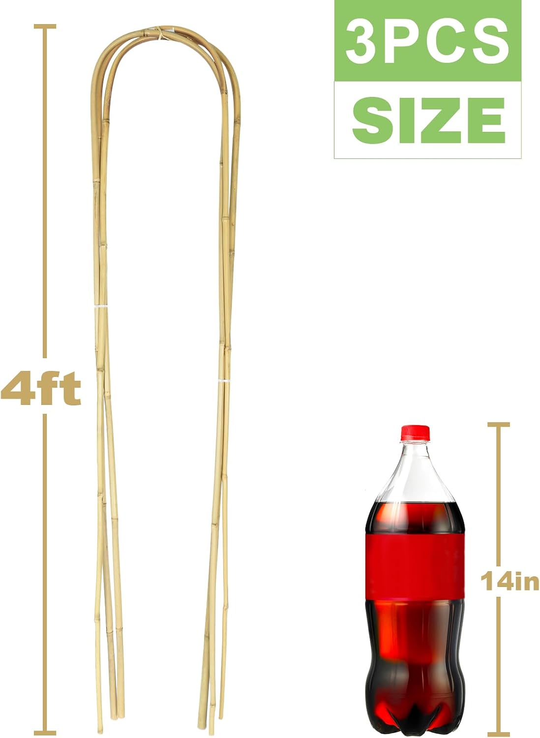 Jollybower Natural U-Hoops Bamboo Plants Trellis 4Ft, Garden Trellis U-Shape for Climbing Plants, Garden Arch Support