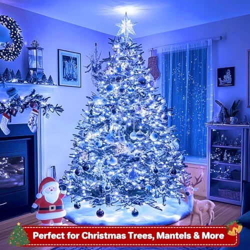 FairyGlim Christmas String Lights Plug in,33FT 100 LED String Lights with 8 Modes & Timer, Xmas Decorations for Trees Wreath, Outdoor Indoor Yard Garden Party Decor, Blue