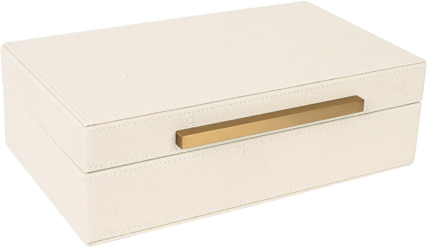 Beige Shagreen box Faux Leather Decorative Boxes / 11 In / Beige+gold Handles