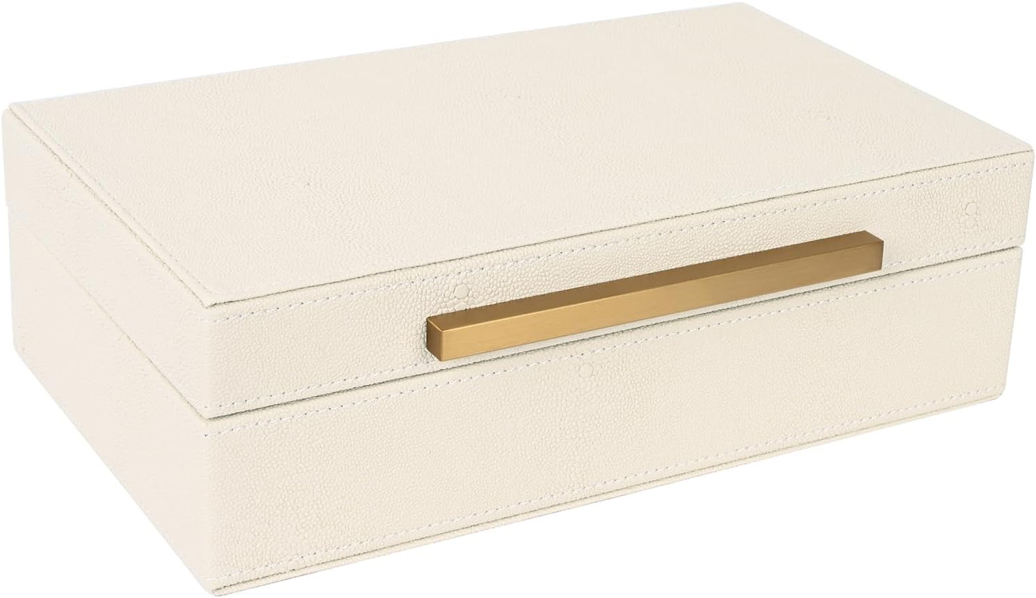 Beige Shagreen box Faux Leather Decorative Boxes / 11 In / Beige+gold Handles