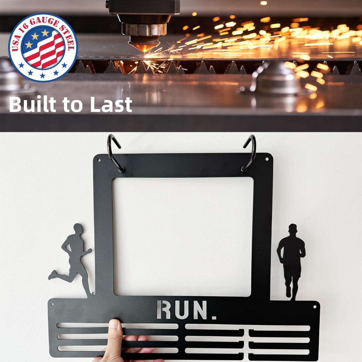 Race Bib & Medal Display Holds 45+ Medals 100 Bibs | 16" Metal Marathon Running Race Medal Hanger Display, 12 Bib