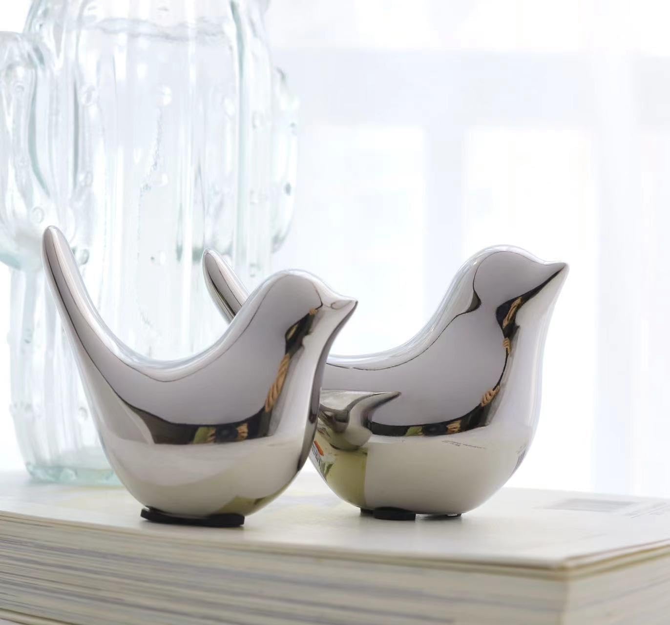 Modern Fall Shelf Home Decor Accents for Living / Silver / S&M / Set of 2