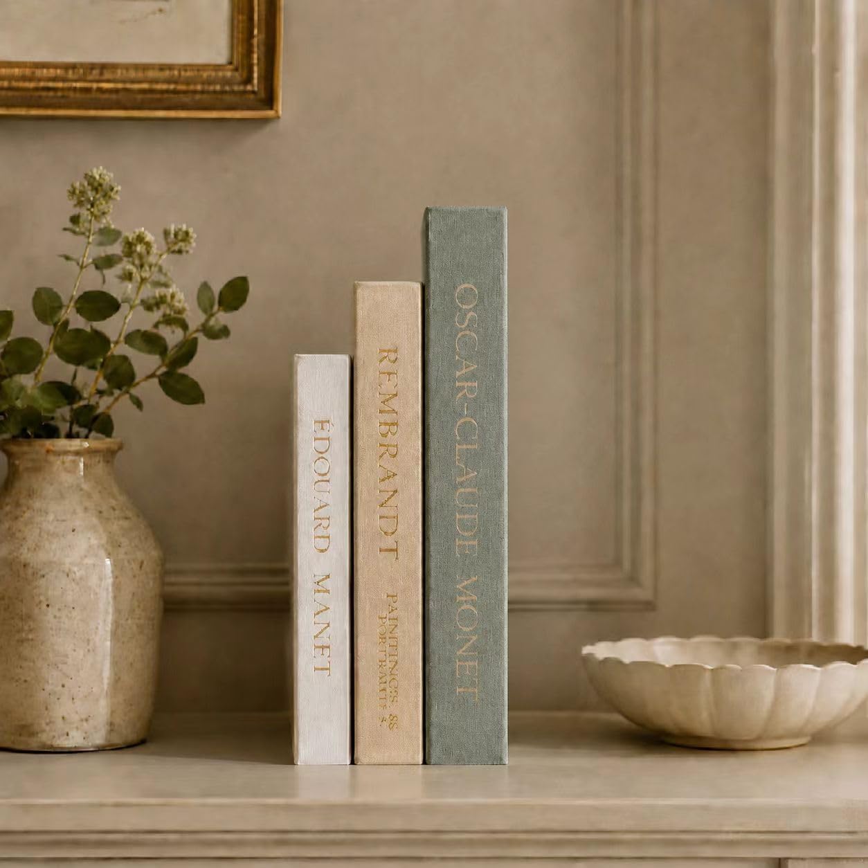 Linen Faux Book / Sage-beige-apricot / Set of 3