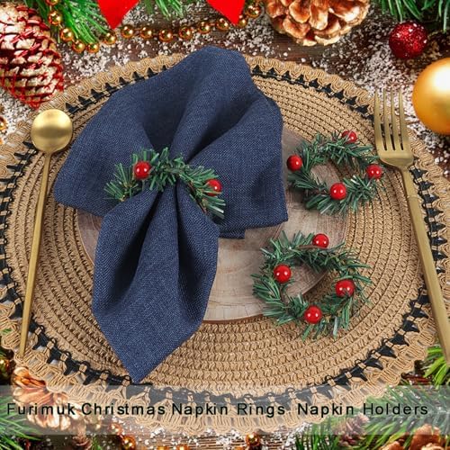 15 Pcs Christmas Napkin Rings Holly Berry Napkin Buckle Needles Wreath Pines Red Berries Candle Ring Wreath Holder for Xmas Birthday Wedding Thanksgiving Party Banquet Table Decorations