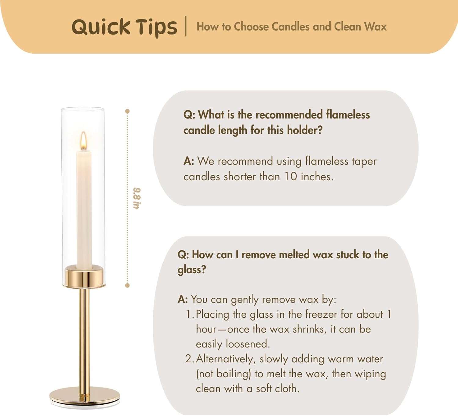 Gold Hurricane Glass Candle Holders Set of 6 Brass Taper Candlestick Holder | Windproof Flameless Candle Holder, Tall