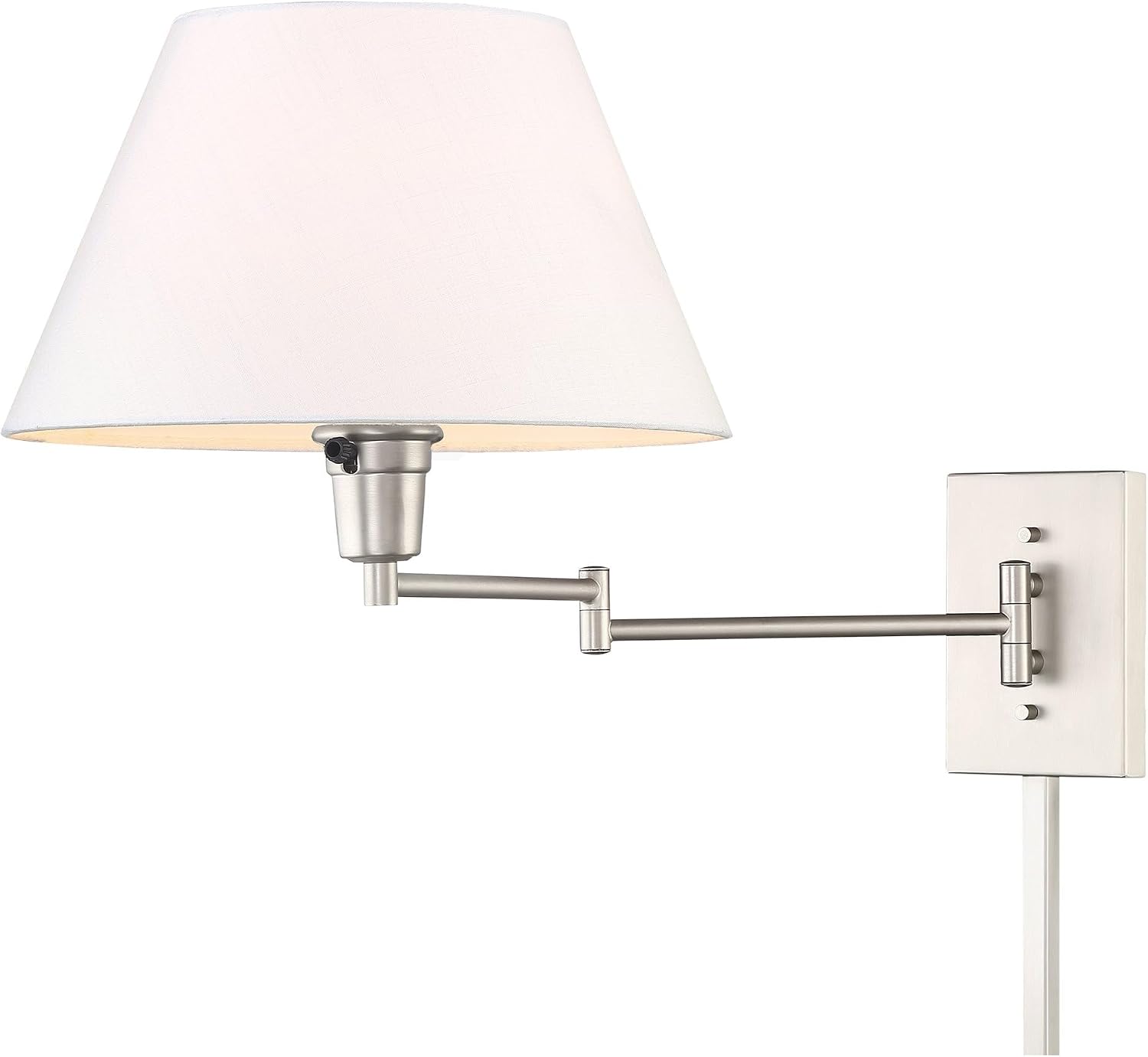 Kira Home Cambridge 15" Modern Swing Arm Wall Sconce with 3-Way Switch | White Empire Fabric Shade, 2-in-1 Plug In or