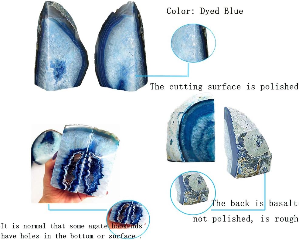 1 Pair Dyed blue crystal Book ends Book / 2-3LBS. / Blue Dyed