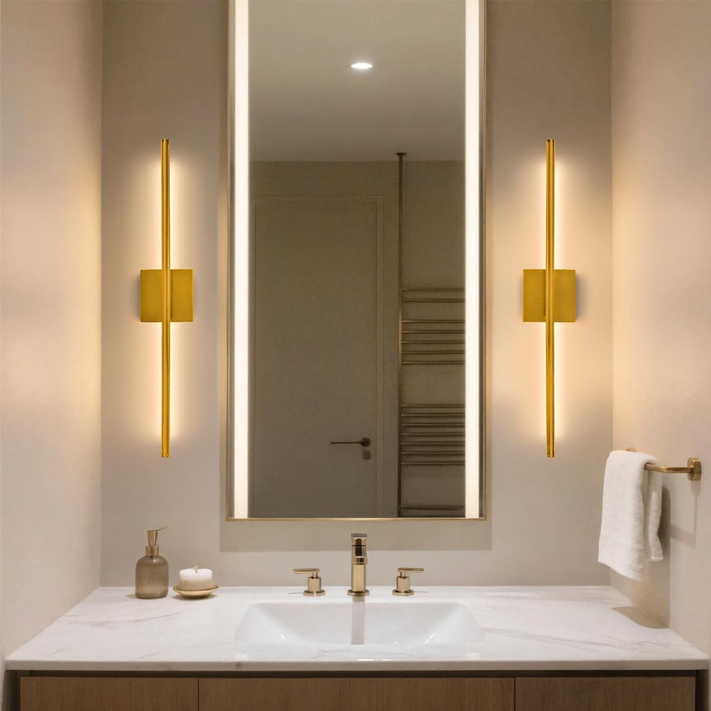 Rechargeable Wall Sconce Set of Two, Modern Wireless Brass Wall Sconces with Remote, 28.35Inch Dimmable Indoor Home