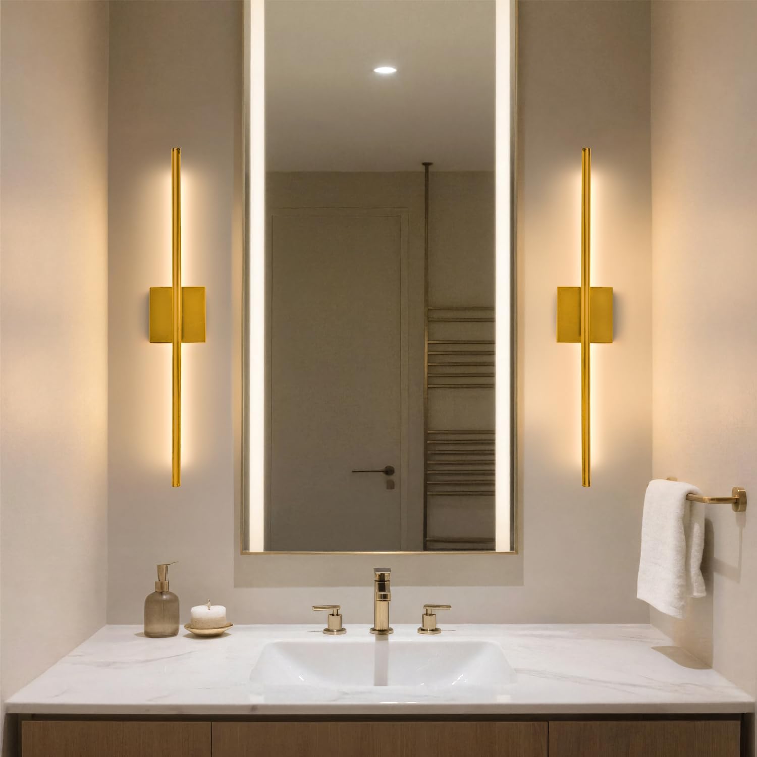 Rechargeable Wall Sconce Set of Two, Modern Wireless Brass Wall Sconces with Remote, 28.35Inch Dimmable Indoor Home