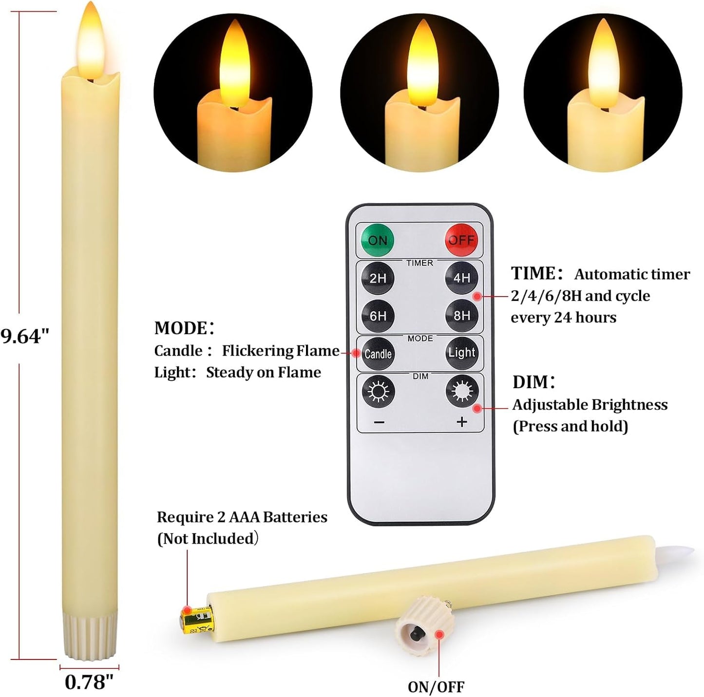 OCATO Flameless Candles with Remote Battery Operated Window Candles 8 Pack | 9.6" Real Wax LED Flickering Flameless