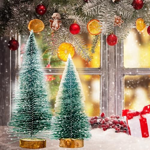 9 Pieces Bottle Brush Christmas Trees, Christmas Village Accessories, Christmas Table Decor, Mini Christmas Trees in 10/15/20CM, Bottle Brush Trees for Table Decoration, DIY, Shop Window