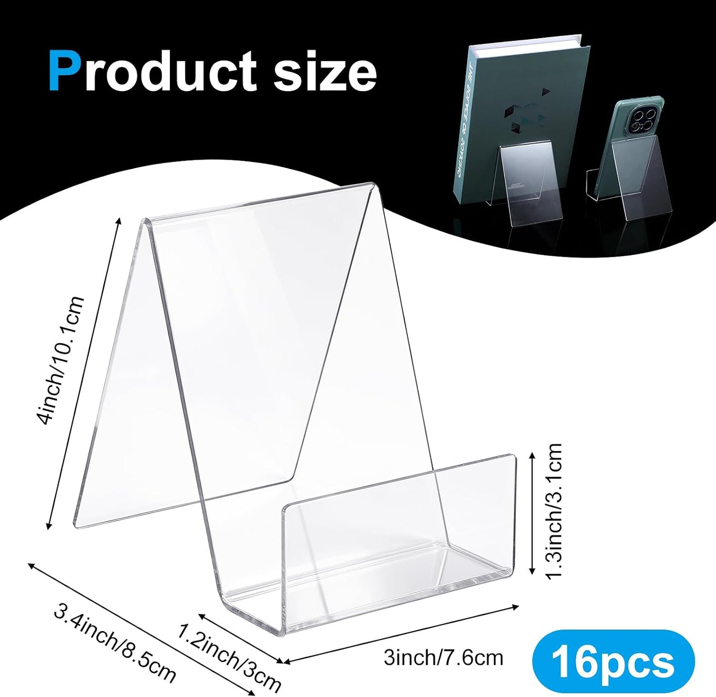 Acrylic Book Display Stand / Clear / 3 x 3.4 x 4 / Set of 16