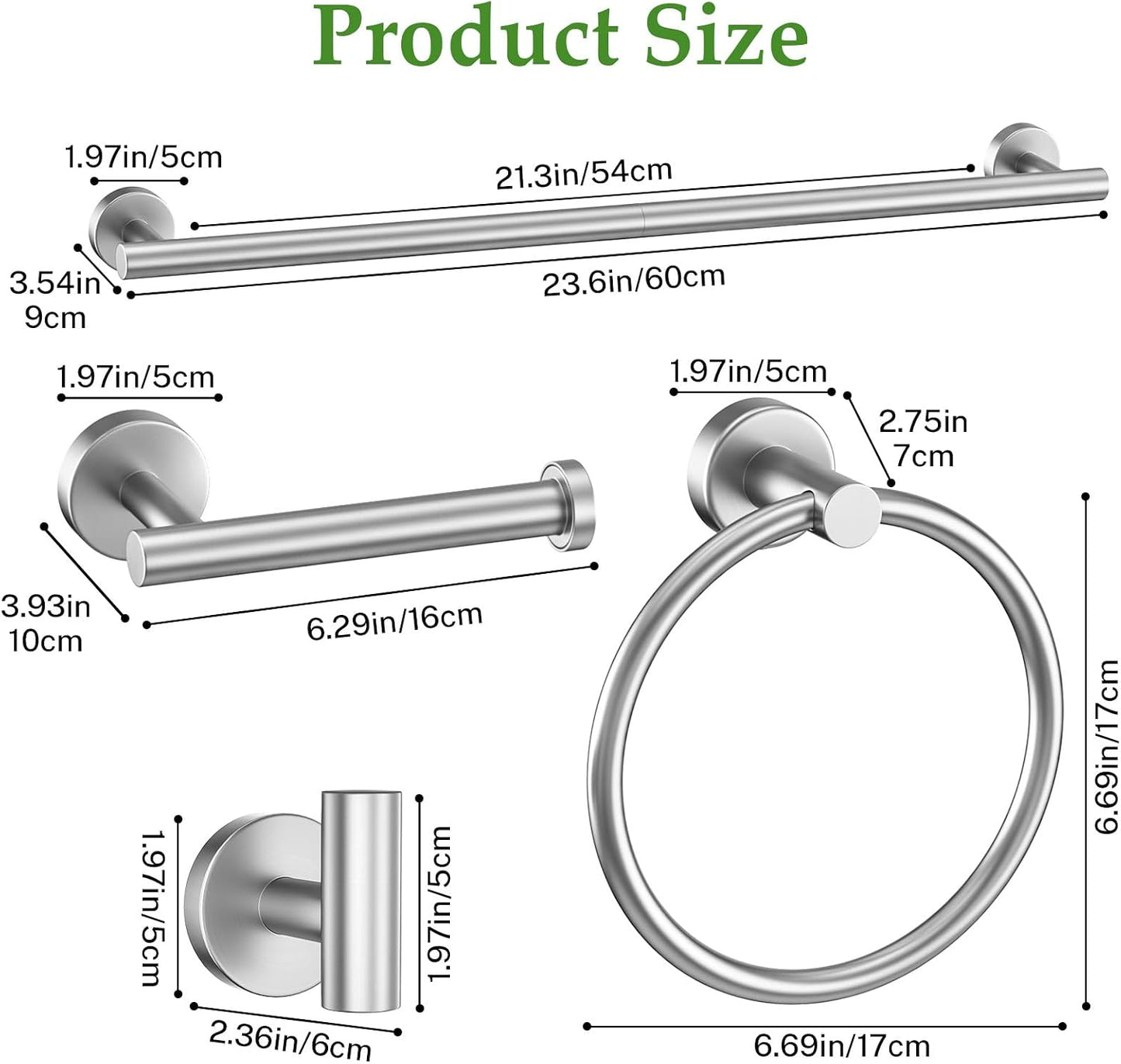 5-Piece Towel Bar Set Brushed Nickel Bathroom Hardware Set Include Towel Bar Towel Ring Paper Towel Holder Coat Hooks