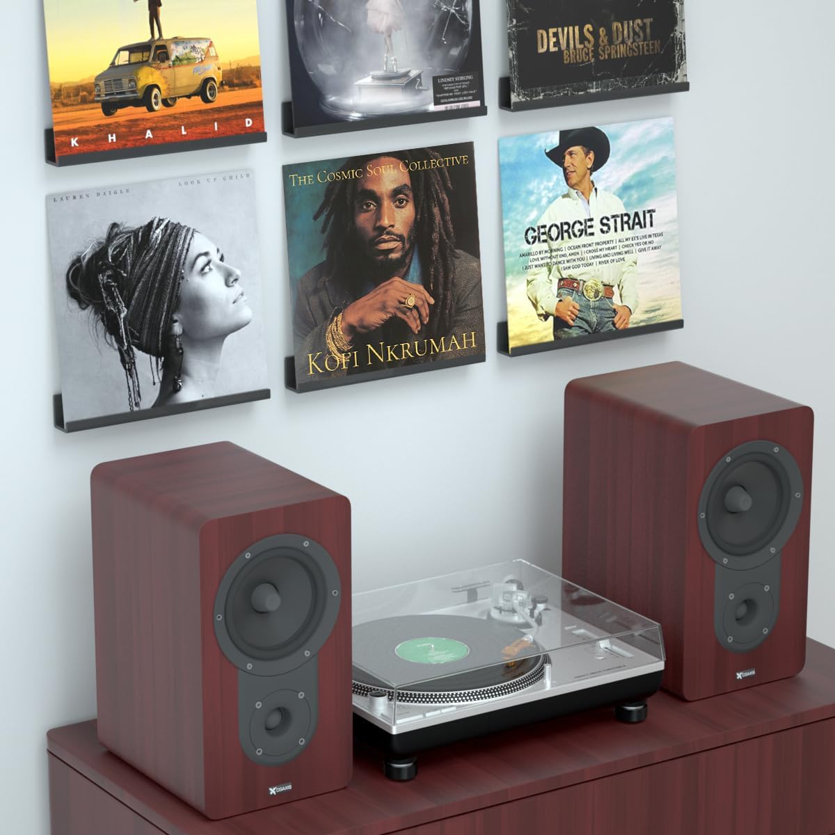 NIUBEE Vinyl Record Shelf Wall Mount, Vinyl Holder Wall, 6 Pack, Black | 12inch Acrylic Record Vinyl Shelves Display