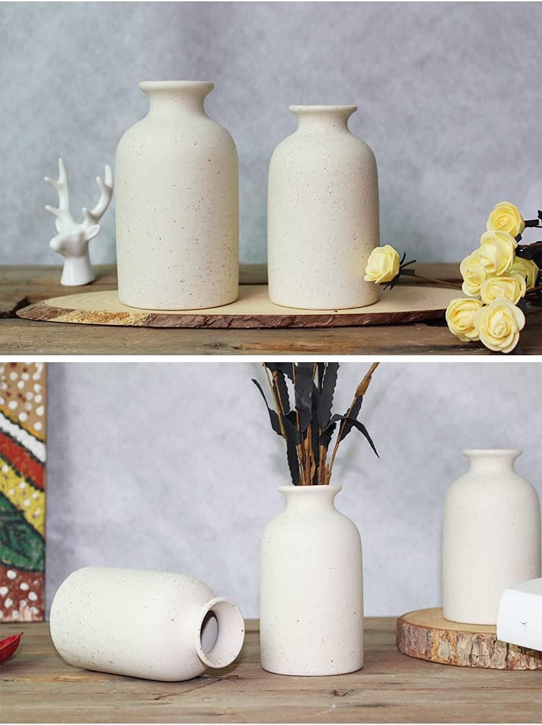 Hirdbrote Small Ceramic Vases for Decor 2-Piece / Beige & Black Dot