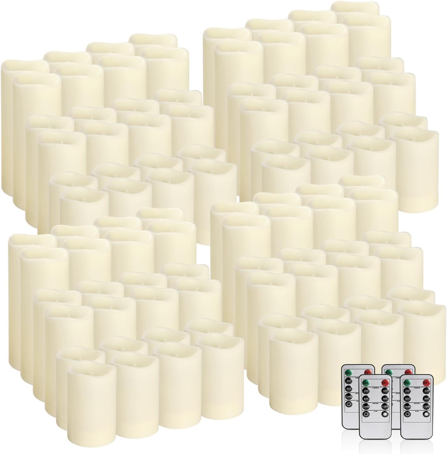 YOROXRG Set of 96 Waterproof Outdoor Flameless Candles, LED Candles with 4 Remote and Timer,(H 4" 5" 6" x D 2.2"),for