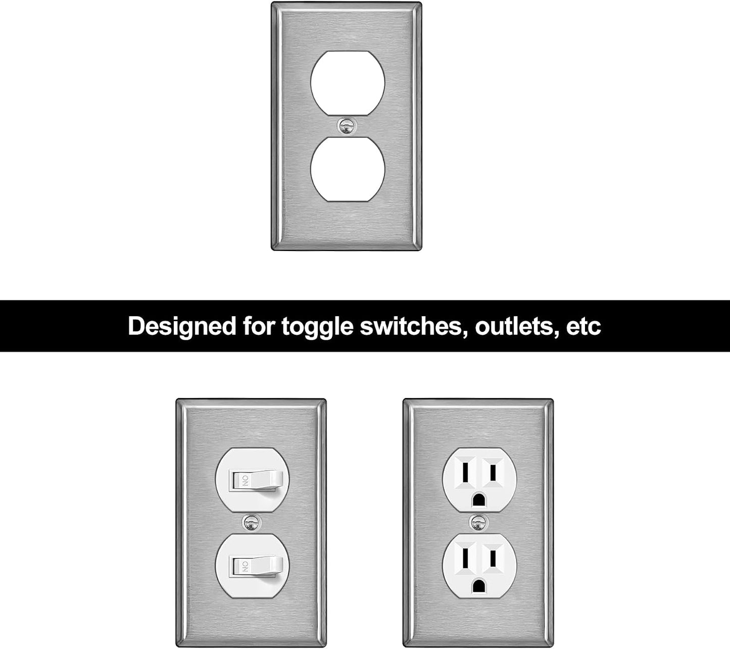 BESTTEN 30 Bulk 1-Gang Duplex Receptacle Metal Wall Plate, Brushed Finish | with Protective Film, Corrosion-Resistant