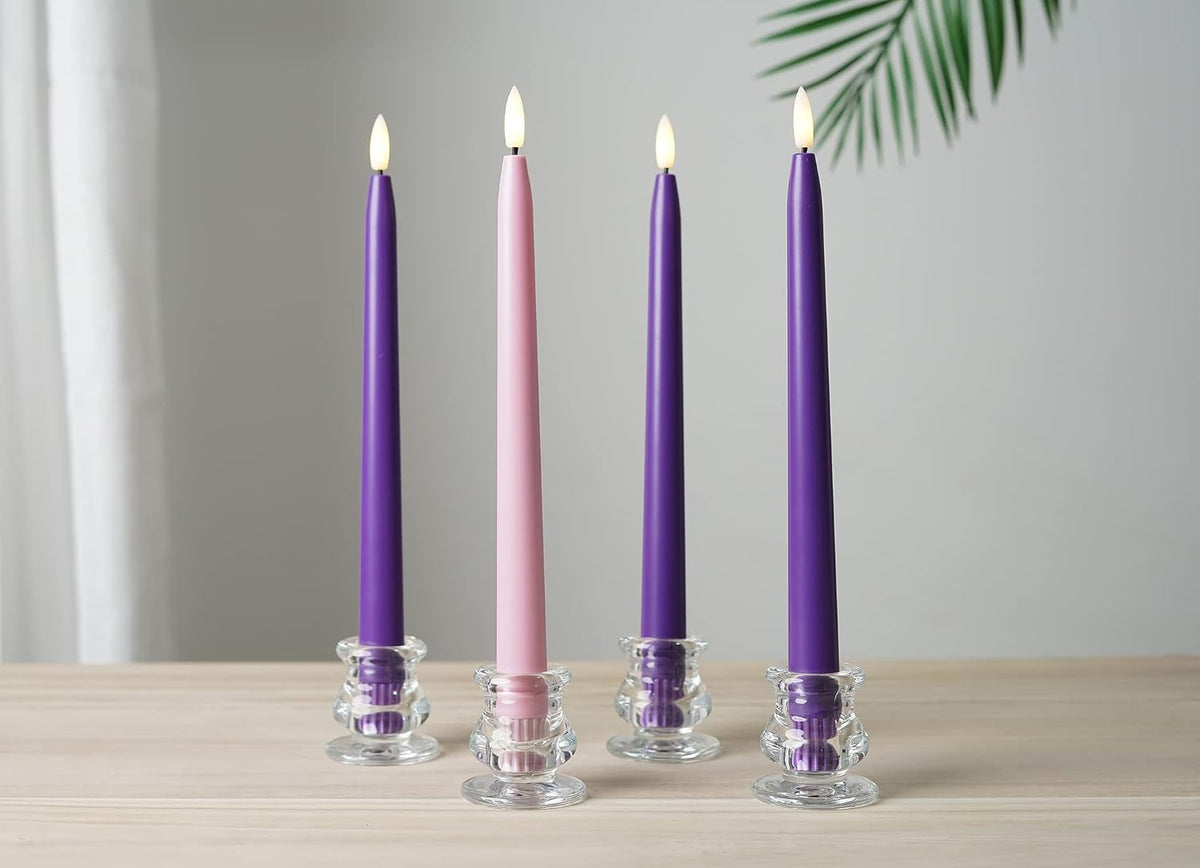 Stmarry Flameless Advent Candles, Set of 4 - Flickering LED Flame, 11 Inch Taper Candlesticks, Remote Controlled