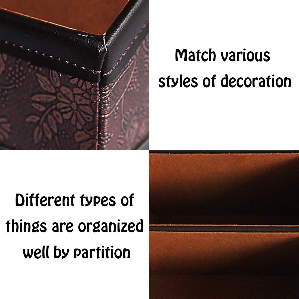 PU Leather Remote Control Holder Storage Container for TV Remote Phone Caddy Eyeglasses / Brown