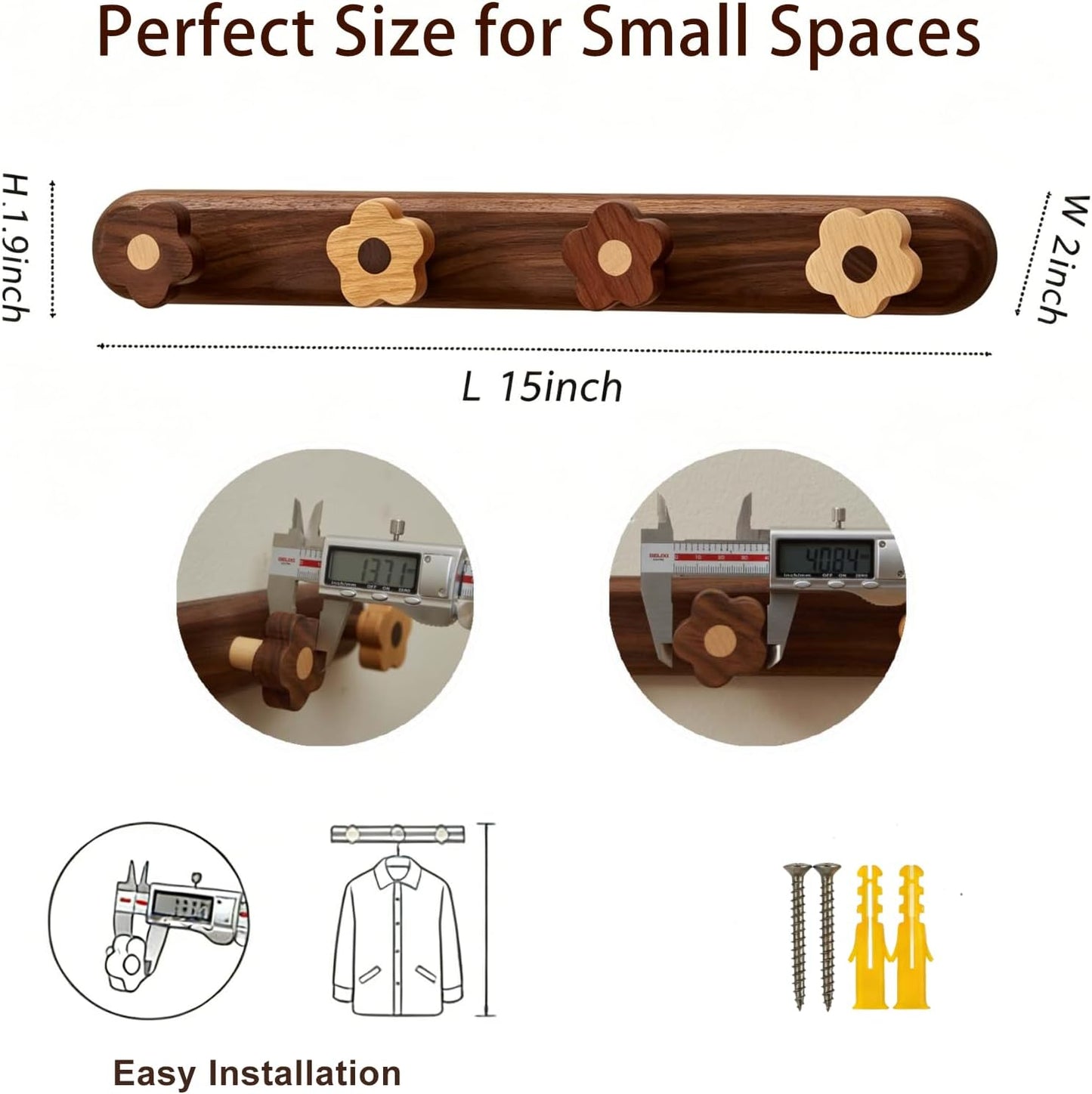 Wood Flower Coat Hooks for Hanging Clothes / Medium